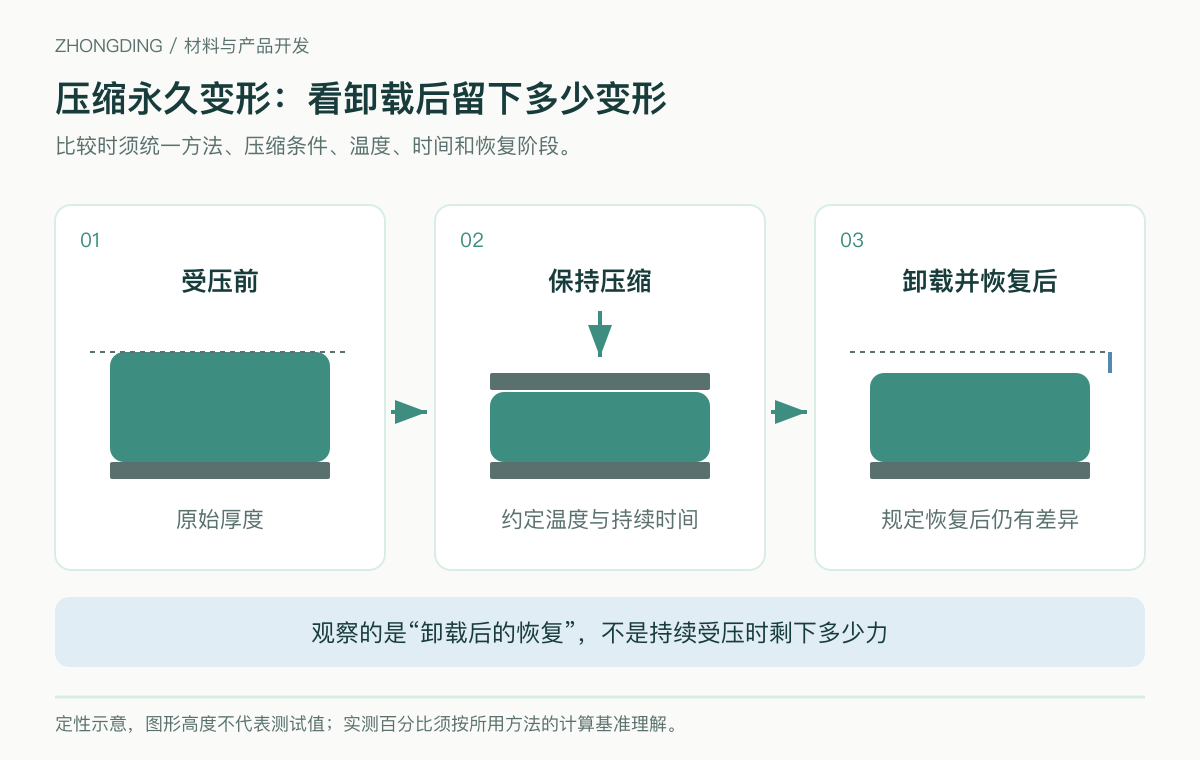 硅胶从原始状态到压缩和卸载恢复的定性示意